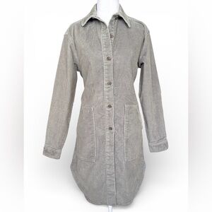 GAP Corduroy Grey Sage Green Cotton Boyfriend Button Down Long Shirt Shacket XS